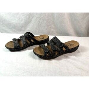 Clarks Leisa Cacti Q Women's Sandals Size 8.5 Black Leather Slide On